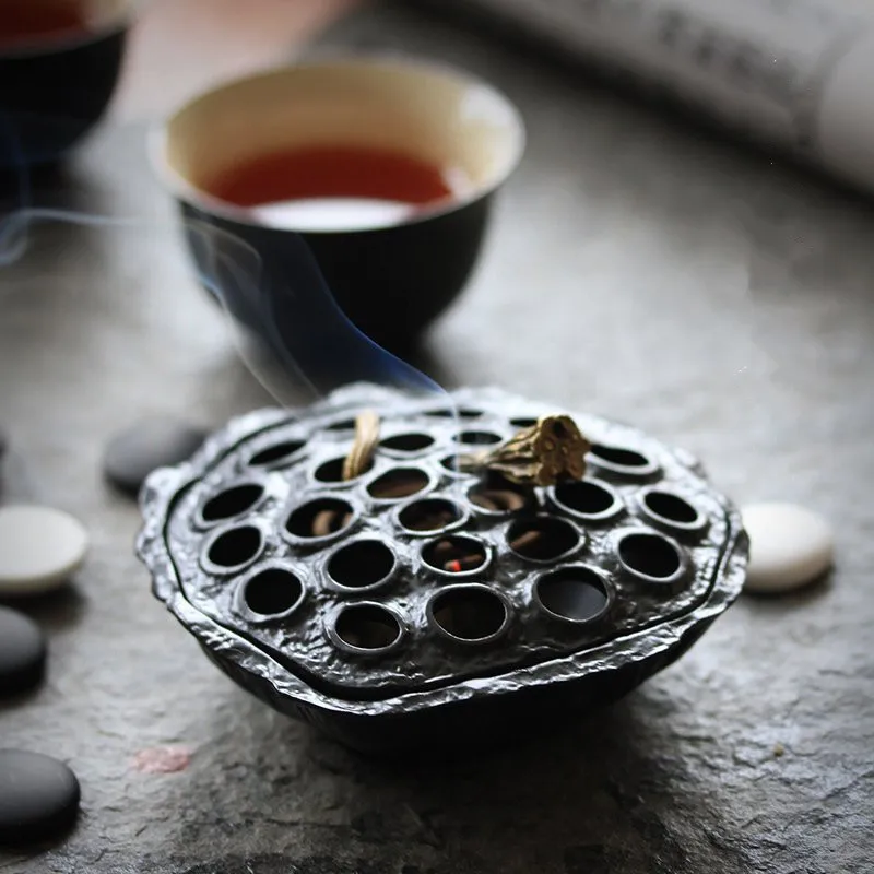 Retro Creative Zinc Alloy Lotus Incense Burner Home Decor Handcrafts Coil Censer Holder Religious Articles Office Ornaments