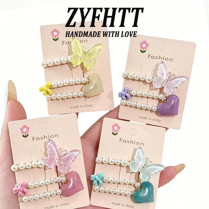 2/8pcs ZYFHTT Jelly Butterfly Heart Pearl Hair Clip Set for women Dopamine Color Side Clip fashion girl hairpin Hair Accessory