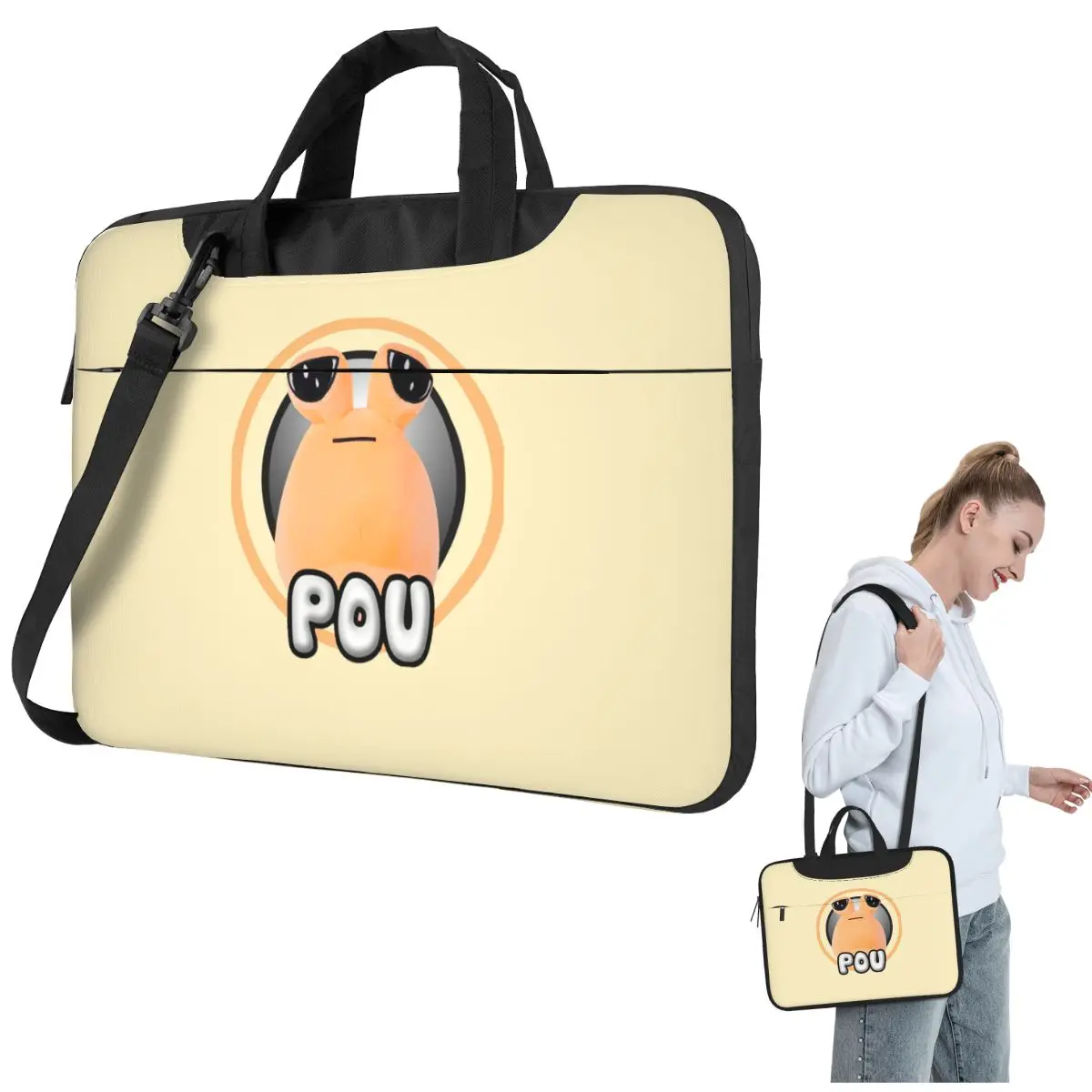 My Pet Alien Pou Cute Cartoon Crossbody Laptop Bag Case Computer Bag Resistant Protective Notebook Pouch for Macbook Pro