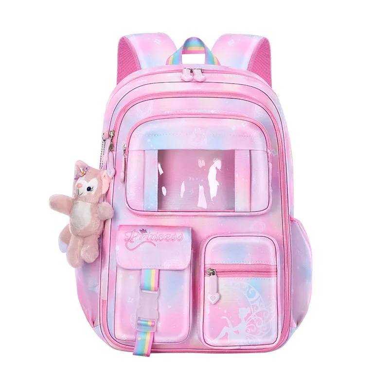 Colorful Transparent Layer Children Backpack School Commuting Leisure Girls High Capacity Curved Shoulder Strap Rainbow Mesh