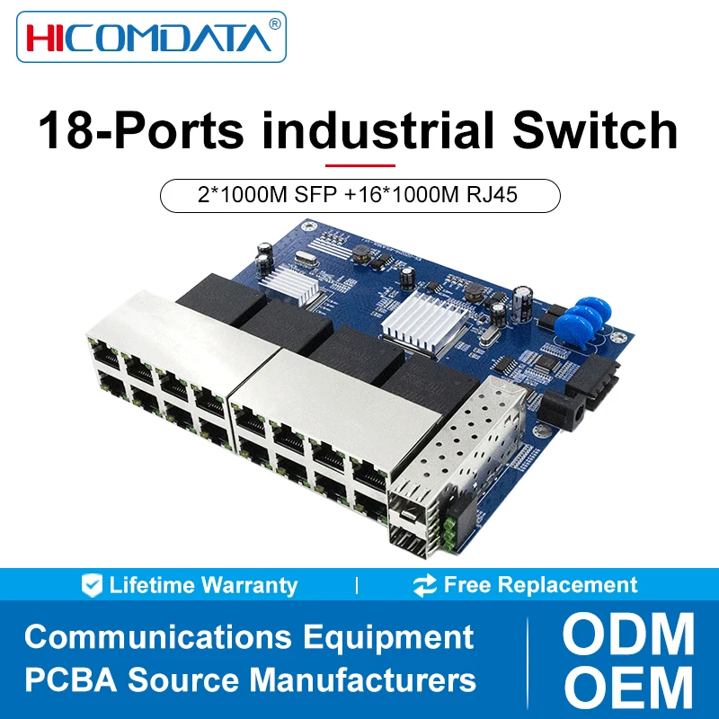 

18-Ports Industrial Switch PCBA 2*1000M fiber optical port and 16*100/1000M RJ45 ports