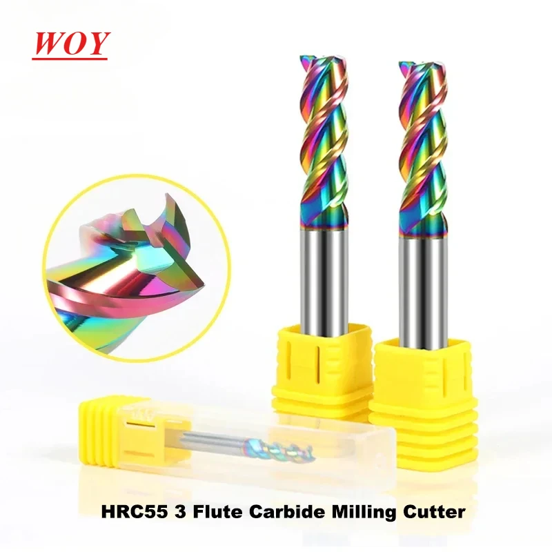 

WOY HRC55 Carbide End Mill Aluminium 3F Milling Cutter Acrylic Wood Copper Plastic Cutting Tool CNC Maching Endmils Tools