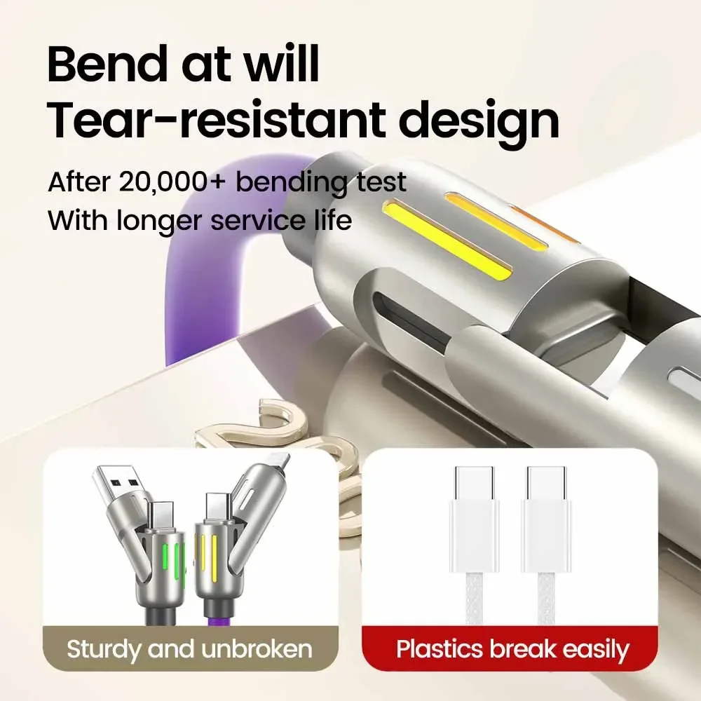 4 in 1 240W USB Type C Silicone Fast Charging Cable 5A USB Type C To Lightning Super Fast Charge Data Cable For iPhone 15 Xiaomi