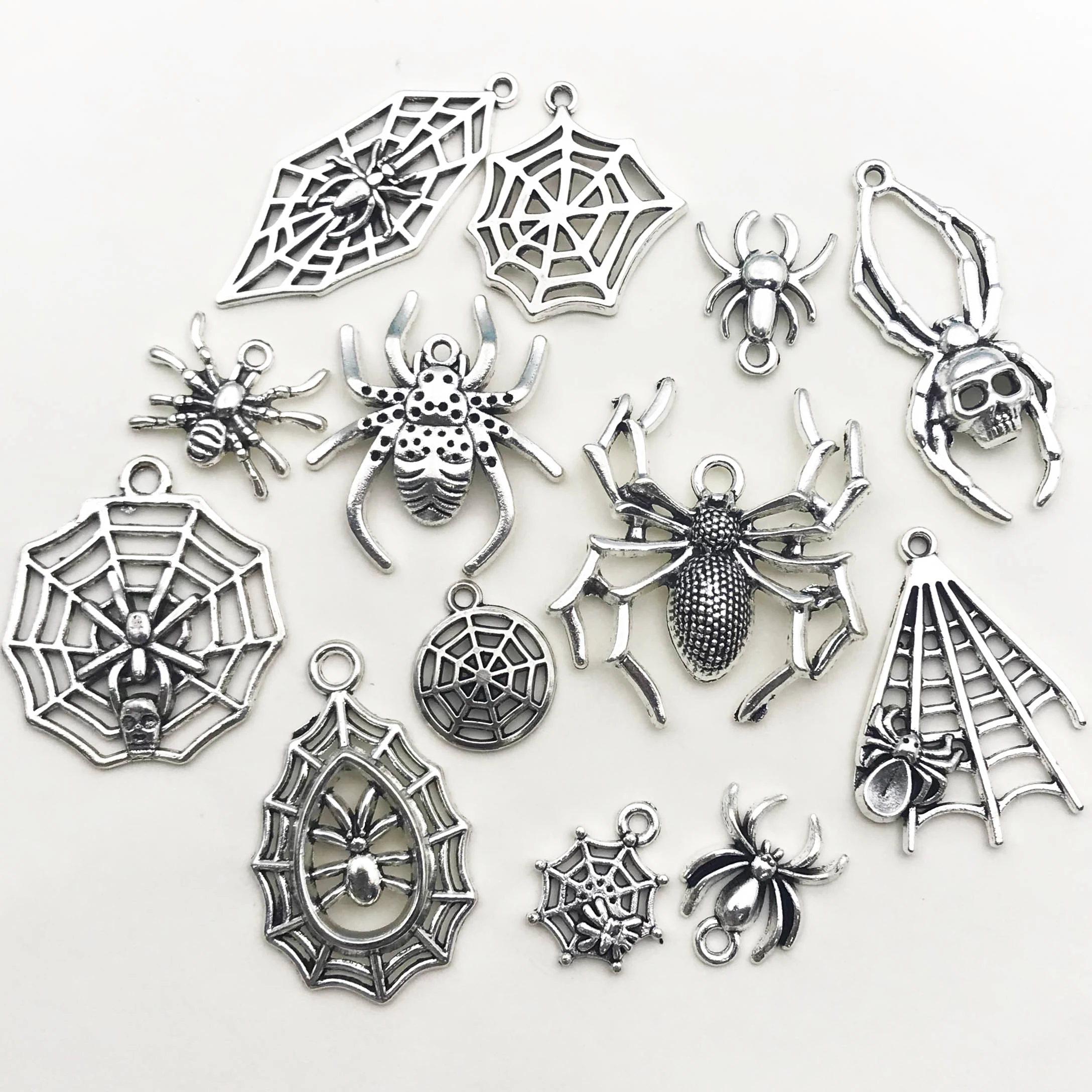 13Pcs Antique Silvery Charms Halloween Spider Web Pendants For Jewelry Making DIY Handmade Findings Crafting Accessory For DIY