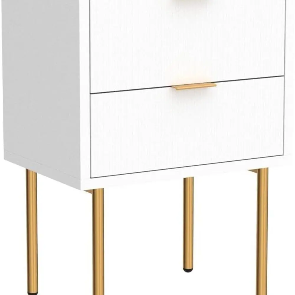 充電ステーションナイトスタンド、モダンな2引き出しサイドテーブル、ゴールドフレームベッドルームエンドテーブル、リビングルームホワイト
