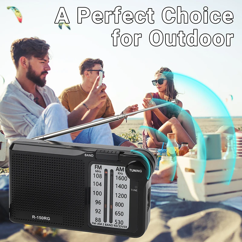 R-150RG Radio AM/FM portátil con altavoz, conector para auriculares, Radio de uso de emergencia de larga duración, funciona con batería, para correr en casa y caminar