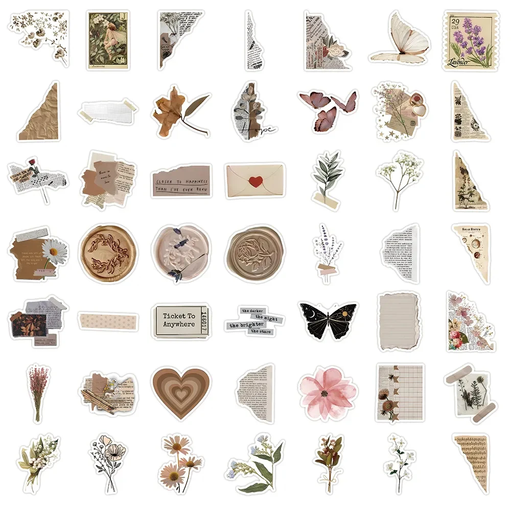 10/30/50/120pcs VINTAGE Minimalist สติกเกอร์การ์ตูนความงามสติ๊กเกอร์ตกแต่งกันน้ํา DIY เครื่องเขียนแล็ปท็อป Retro สติกเกอร์