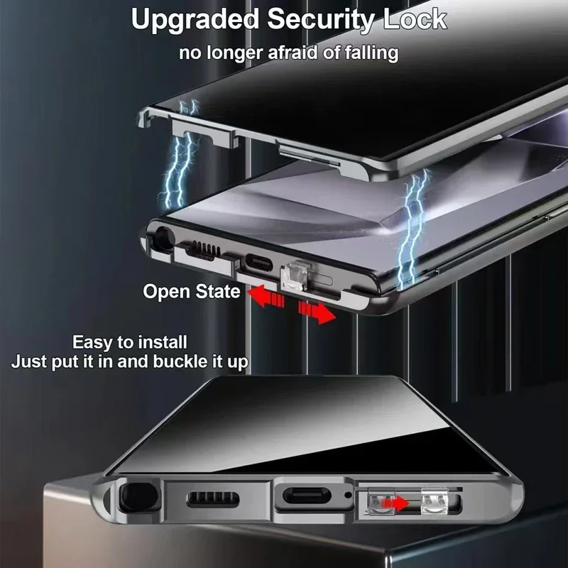 Metal Phone Case Double sided Glass For Samsung Galaxy S23 S22 S25 Plus S24 Ultra Protect Anti Peeping Spy Privacy Cover Cases