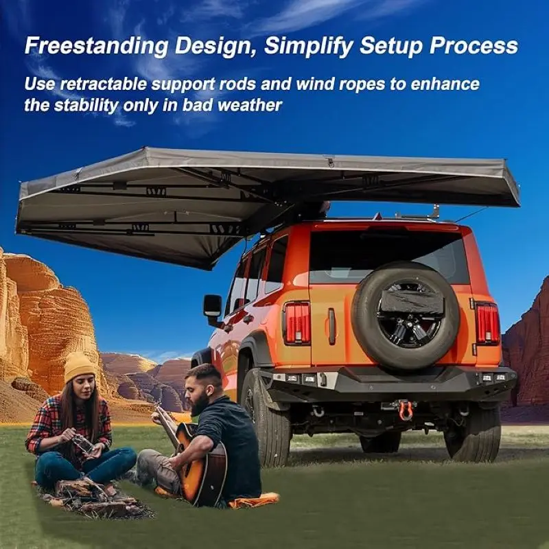 360 Degree Car Awning 2.5M,360 Degree Awning Walls Free Standing Truck Car Roof Tent Side Awning Led for Camping
