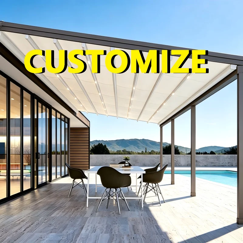 Any Size Custom Aluminum Bioclimatic Pergola Kits Motorized Remote Control Waterproof Windproof Outdoor Patio Sun Shades Privacy