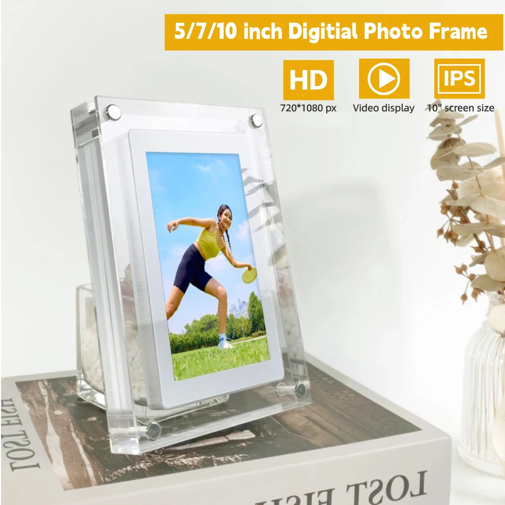 Acrylic Digital Photo Frame 5/7/10 Inch IPS Screen Vertical Display With 1GB And Battery Type C Cut Gift For Loved Porta Retrato