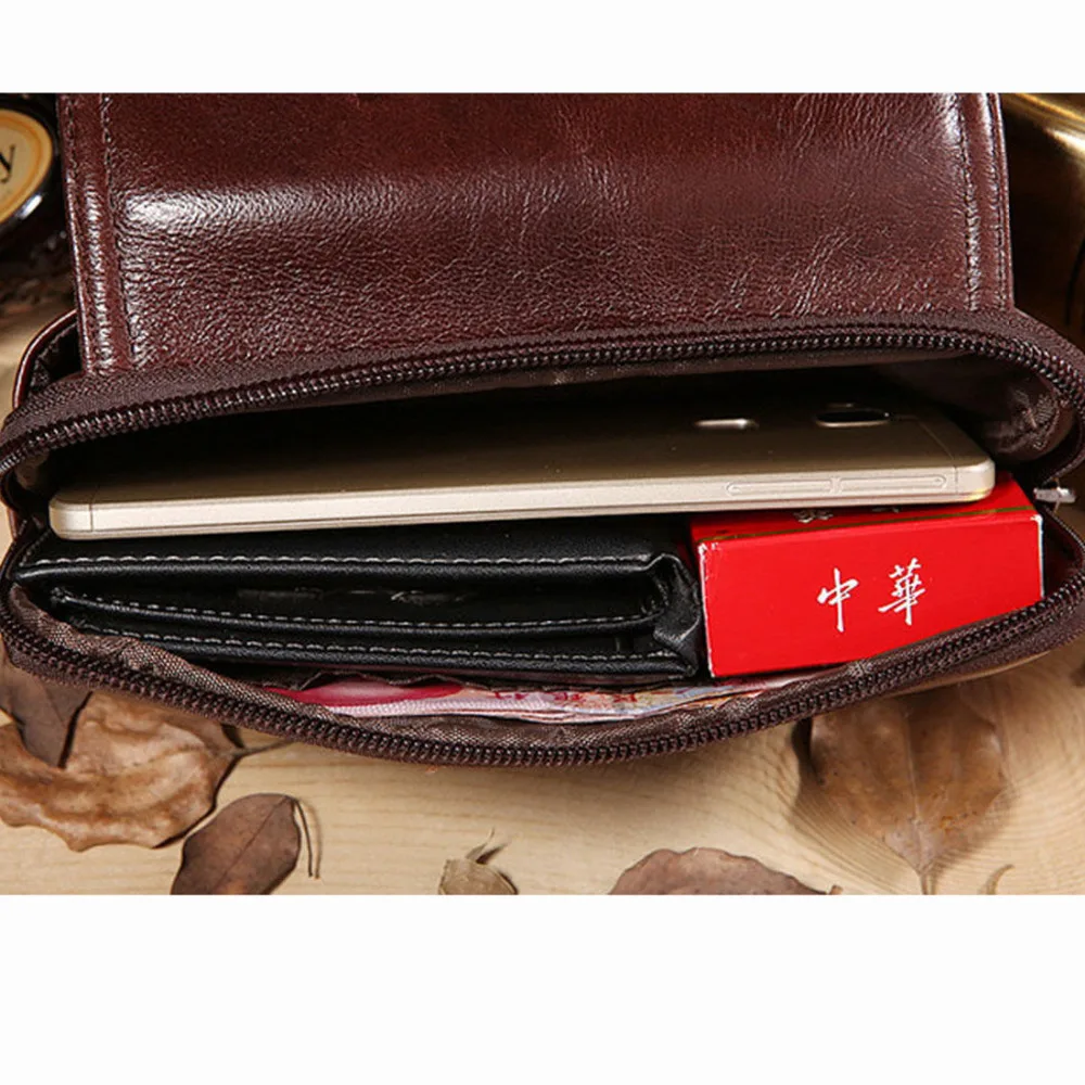 Men Genuine Leather Real Cowhide Cell Mobile Phone Case Cover Purse Cigarette Money Hip Belt Fanny Bag Waist Pack Father Gift