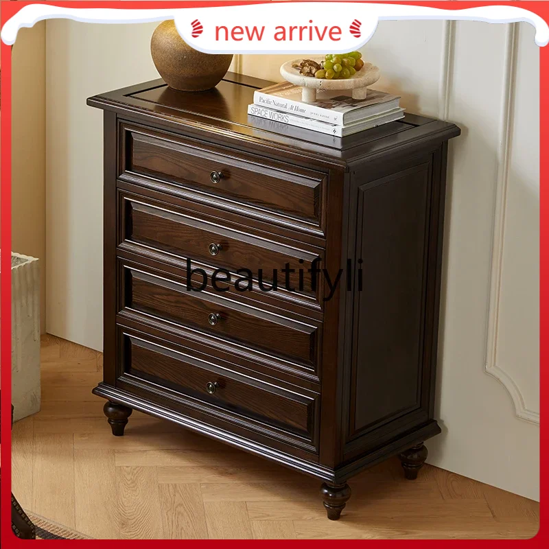 

D2520 All solid wood four-chest cabinet bedroom all log light luxury retro storage locker