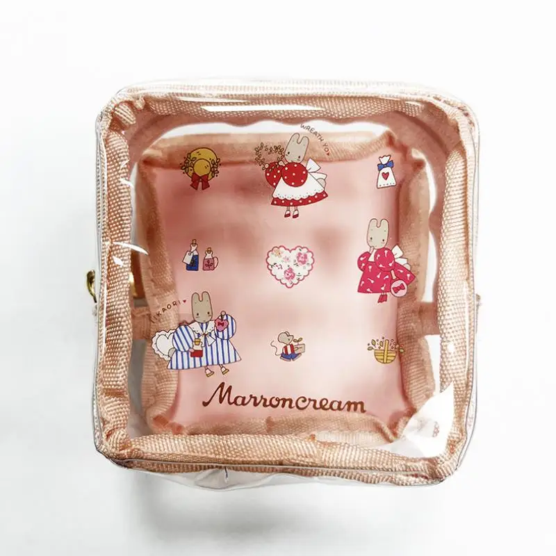 Kawaii Sanrio Marroncream Pvc Small Item Storage Bag Transparent Printed Portable Makeup Bag Coin Purse Cartoon Gift for Girls