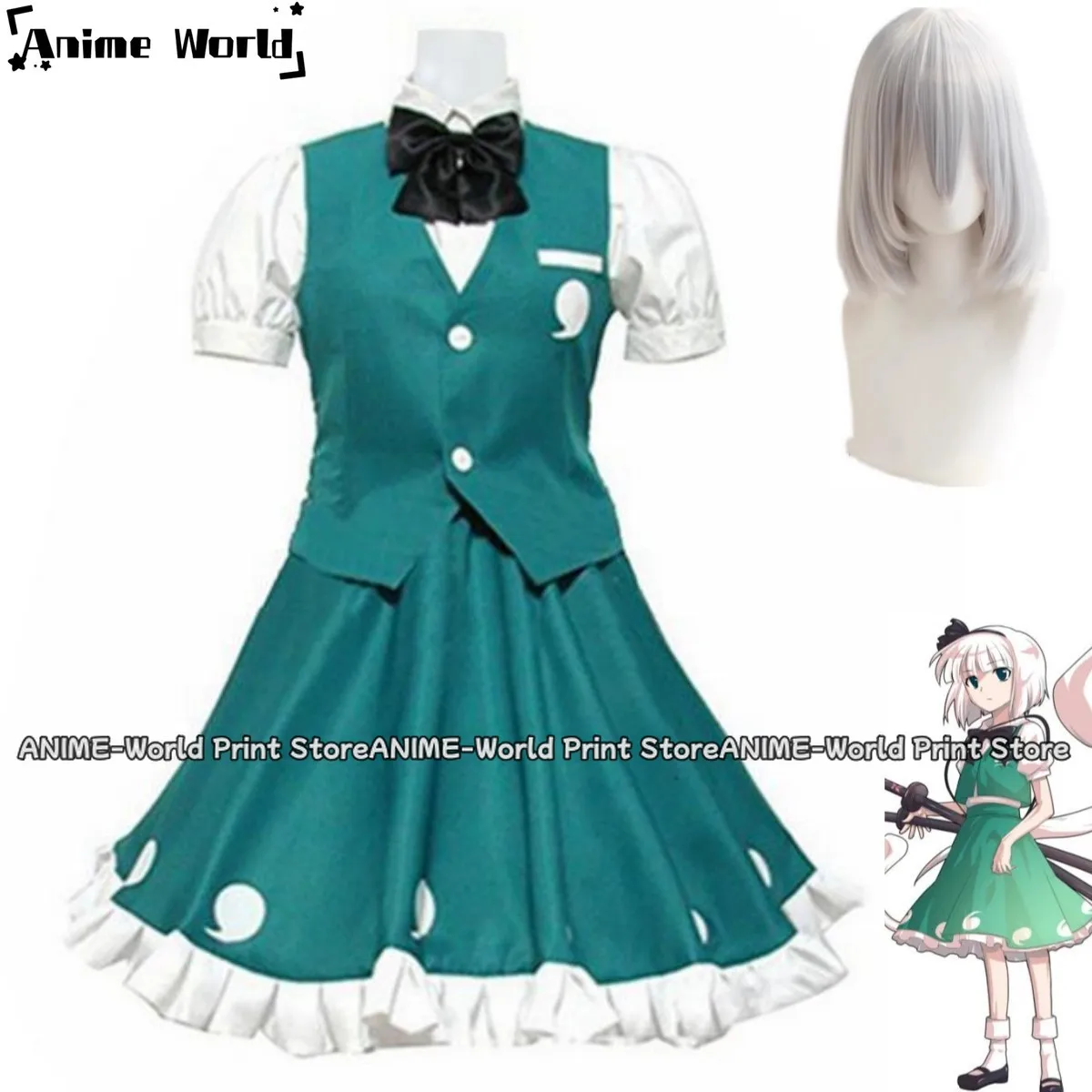 Anime Game Touhou Project Youmu Konpaku Cosplay Costume Perfect Cherry Blossom Wig Green JK Uniform Woman Kawaii Carnival Suit