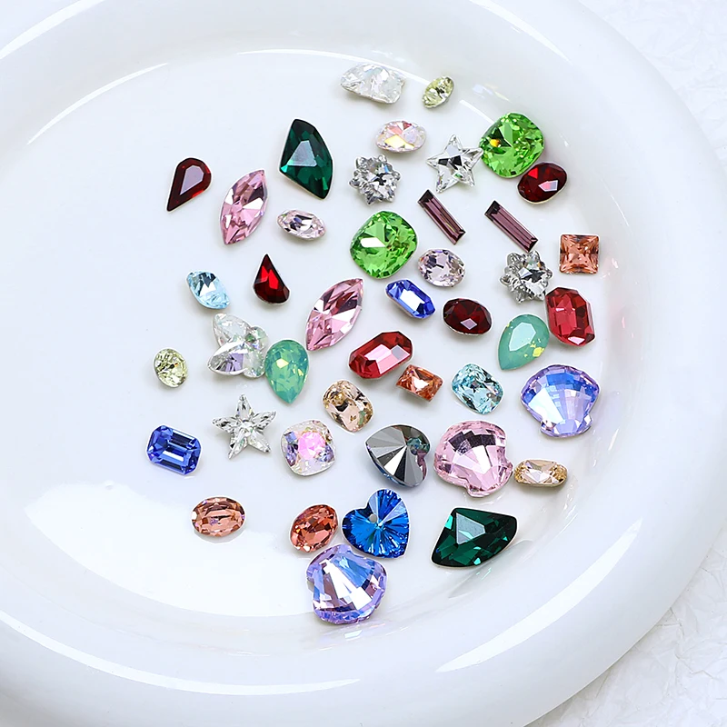 40pcs Glisten Mixed Color Size Shape Pointback Rhinestone K9 Crystal Nail Art for Clothes Shoes Bag DIY