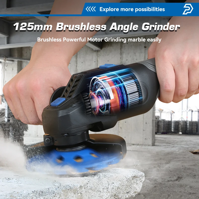 20V Brushless Angle Grinder 125MM Marble Grinder Metal Electric Cutting Machine Powerful Professional Power Tool PROSTORMER