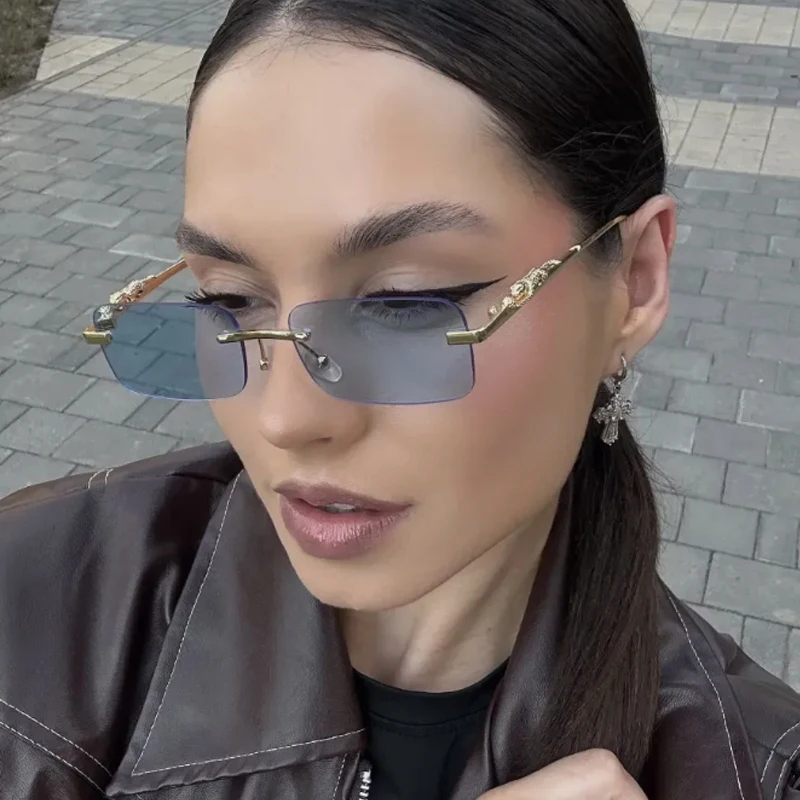 

Защитные очки, 2 шт., леопардовые металлические квадратные солнцезащитные очки без оправы, женские модные солнцезащитные очки с красочными линзами, уличные оттенки