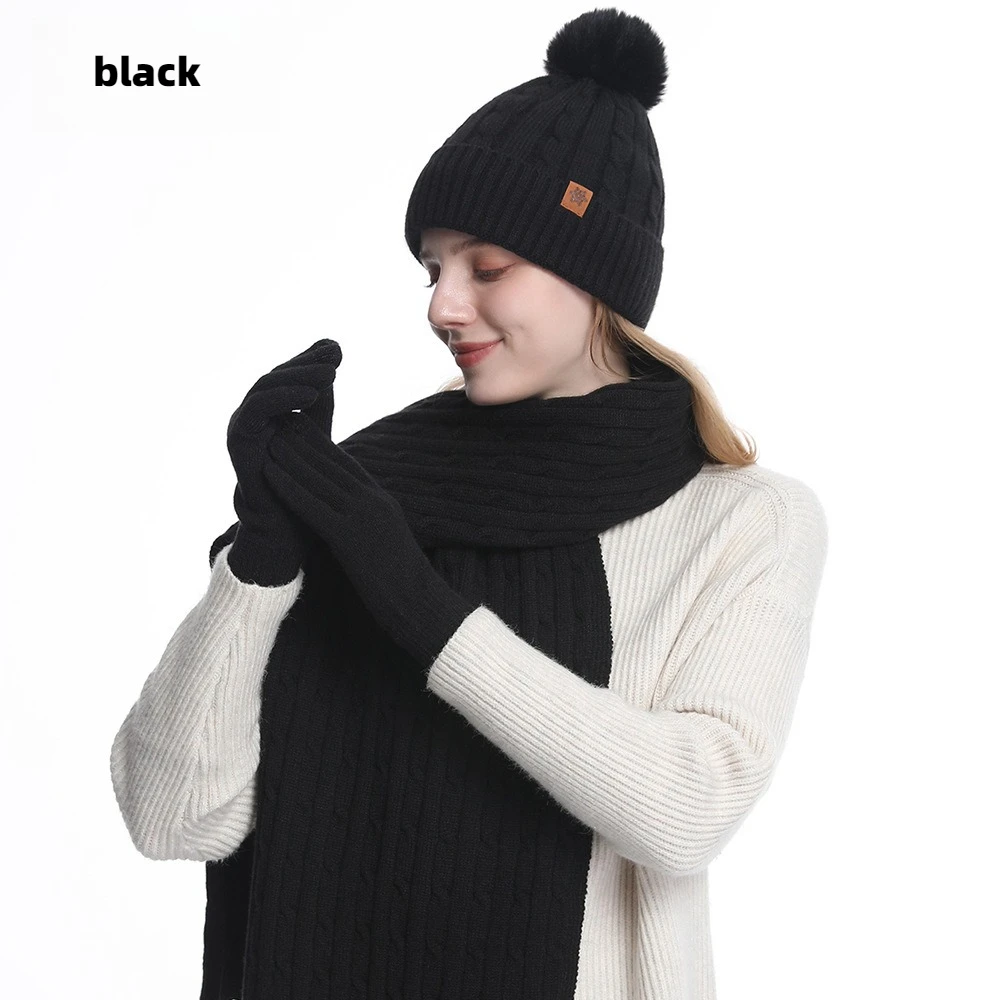 3Pcs/Set Women's Winter Thermal Ear Flap Hat Scarf & Gloves for Cycling & Outdoor Wind Protection Цяплялы набор з трох частак