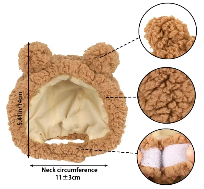 Cute Bear Ear Pet Hat, Fuzzy Plush Pet Headwear with Adjustable Velcro, Cartoon Costume Head Cap for Cats Small Dogs Party Photo