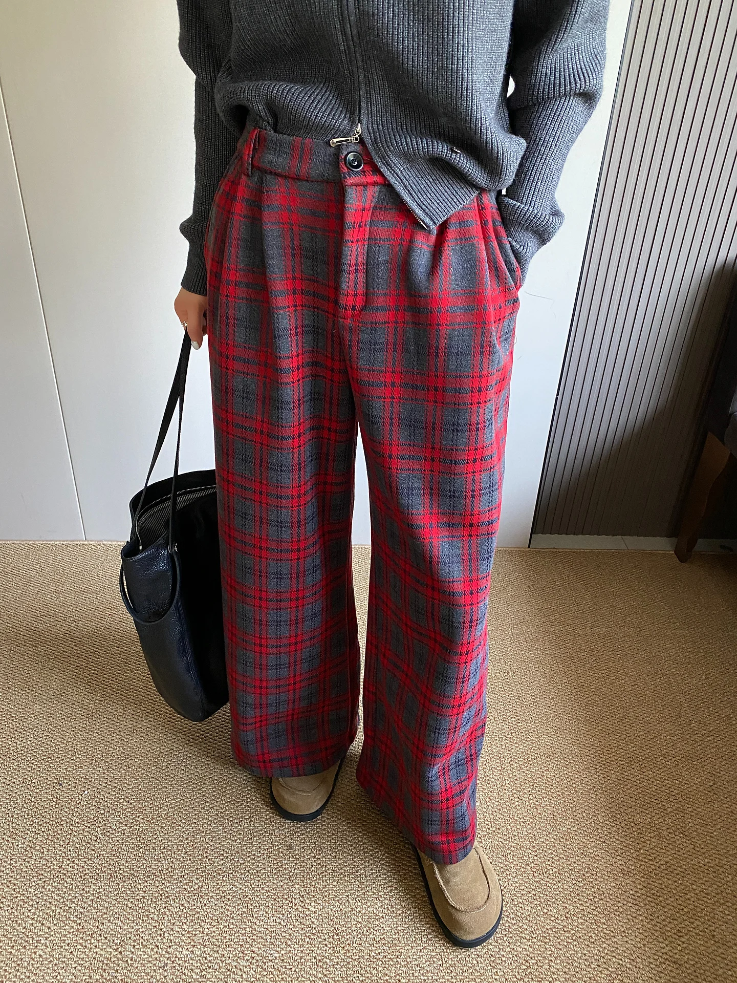 

Женские брюки с высокой талией и широкими штанинами, в клетку, из пушистой шерсти, свободного кроя, повседневные, в корейском стиле, осенне-зимняя новинка