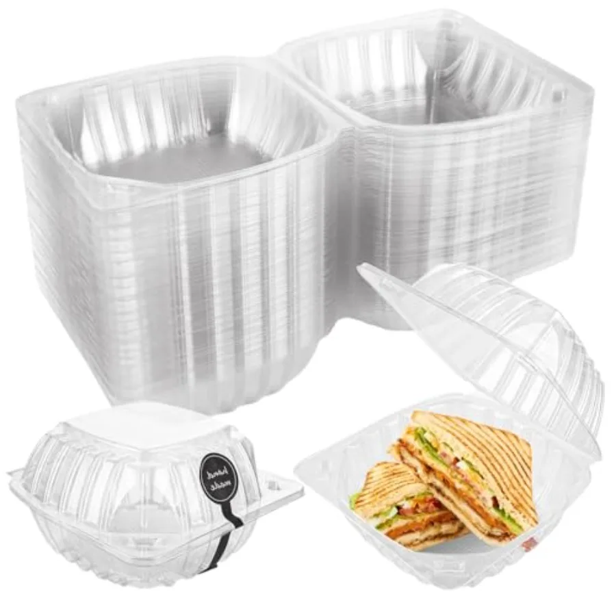 

200 Pack Clear Clamshell Take Out Tray 6 x 6 x 3.15 Inch Plastic to go Containers, Disposable Takeout Hinged Boxes with 200pcs