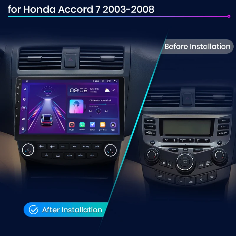 Radio para Auto Junsun con CarPlay Inalámbrico y Android Auto para Honda Accord 7 2004-2008, 2 DIN, Multimedia Estéreo con Ventilador Integrado, Navegación GPS, SWC, Bluetooth, FM, RDS, DSP, Pantalla IPS, Sistemas Inteligentes para Auto, 4G, WiFi, 8 Núcleos 2