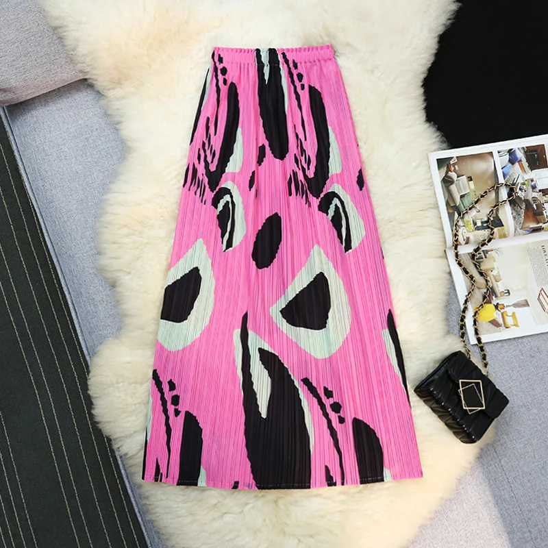 

Seoulish Summer Pleated Floral Skirts for Women 2024 New High Waist Vintage Casual Loose Beach Women's Midi Skirts Female