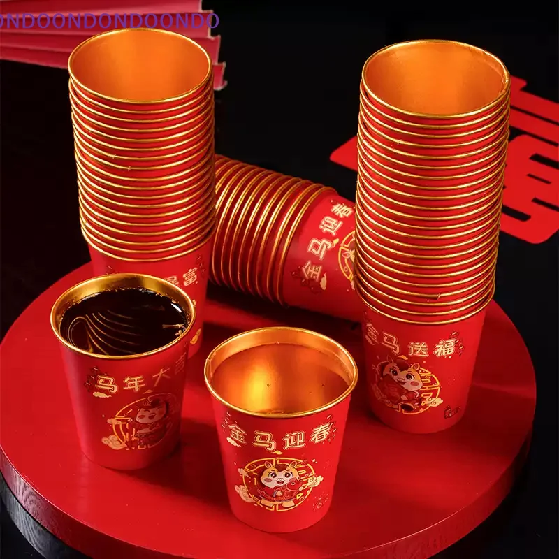 

Thickened Gold Foil Paper Cups 2026 Horse Year Disposable Cup New Year Spring Festival Cartoon Disposable Paper Cups