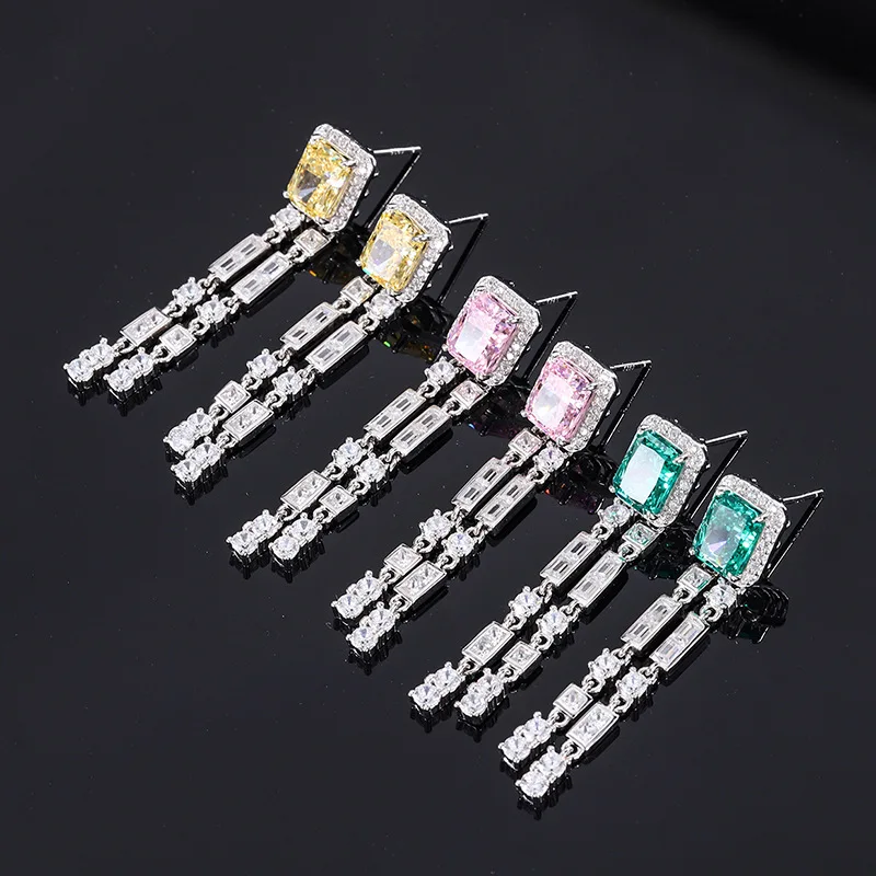 

S925 Full Body Silver Network Red Anchor Hot Selling High Carbon Diamond Radian Cutting Simulation Colorful Earring Stone 6 * 8