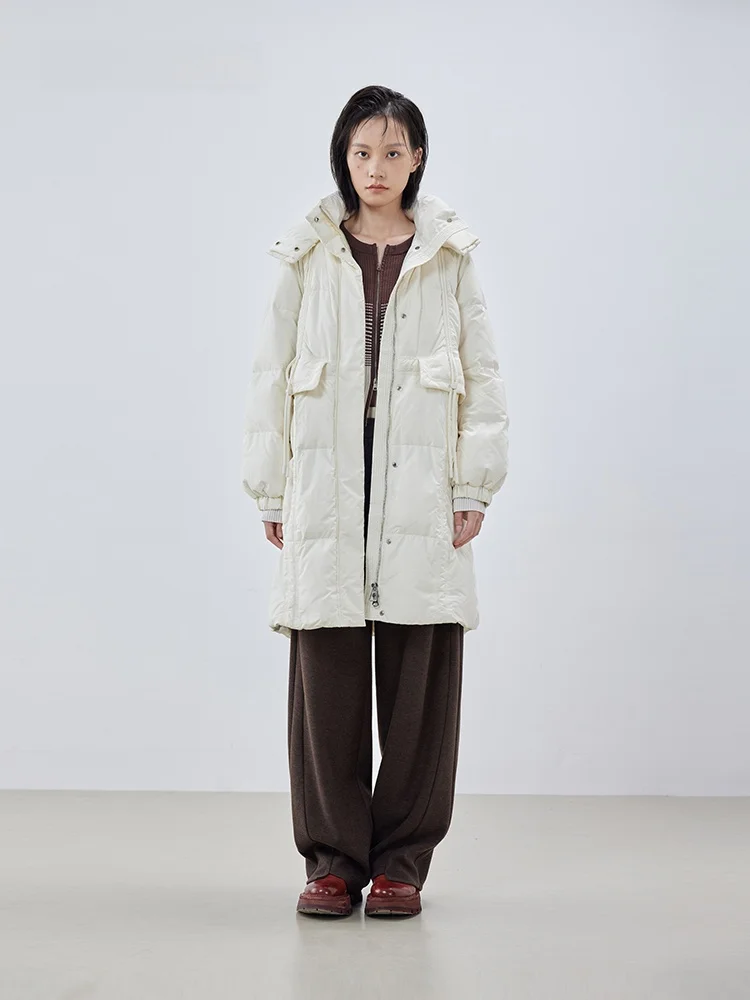 

Зимняя новинка XMOOM: пуховик средней длины с капюшоном, декоративными элементами из шнура, на молнии, однотонный, для повседневной носки.