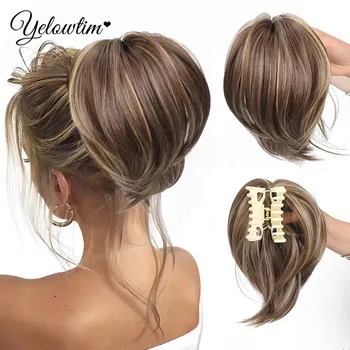 Disordinato panino pezzo di capelli artiglio Clip in capelli panini pezzo di capelli per le donne dritto corto alta coda di cavallo estensione Tousled Updo per le ragazze