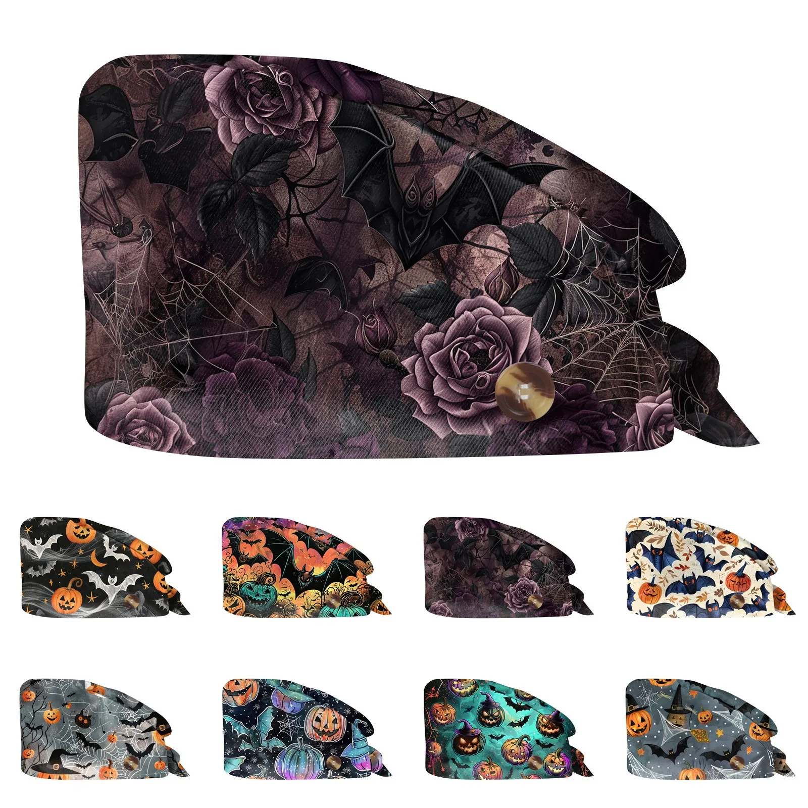 Casquettes de gommage imprimés d'halloween, casquette de nettoyage de beauté, douce et confortable, de haute qualité, toilettage pour animaux de compagnie, accessoires de travail pour soins infirmiers