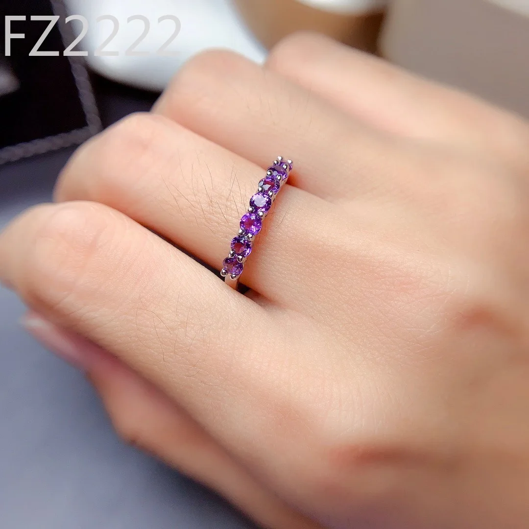 

Natural amethyst ring, dream amethyst row ring 925 silver-plated rose gold inlay, round 3mm7 capsules