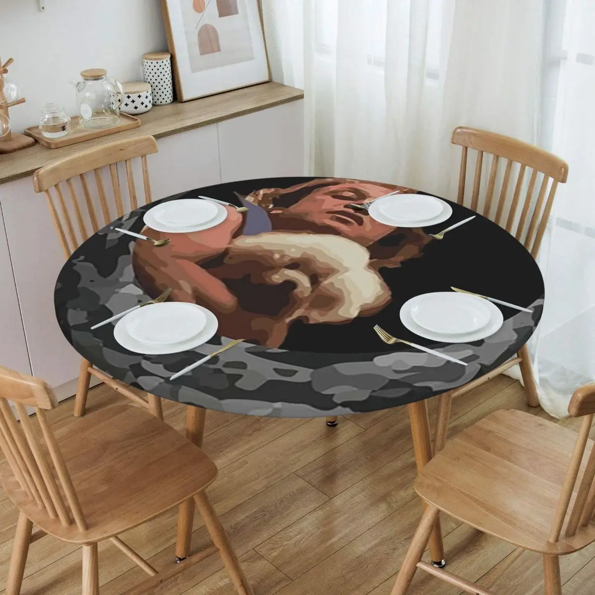 Buffalo Bill Looking Down Well Waterproof Round Tablecloth Oilproof Table Cloth for Kitchen Events Dining Table Cover