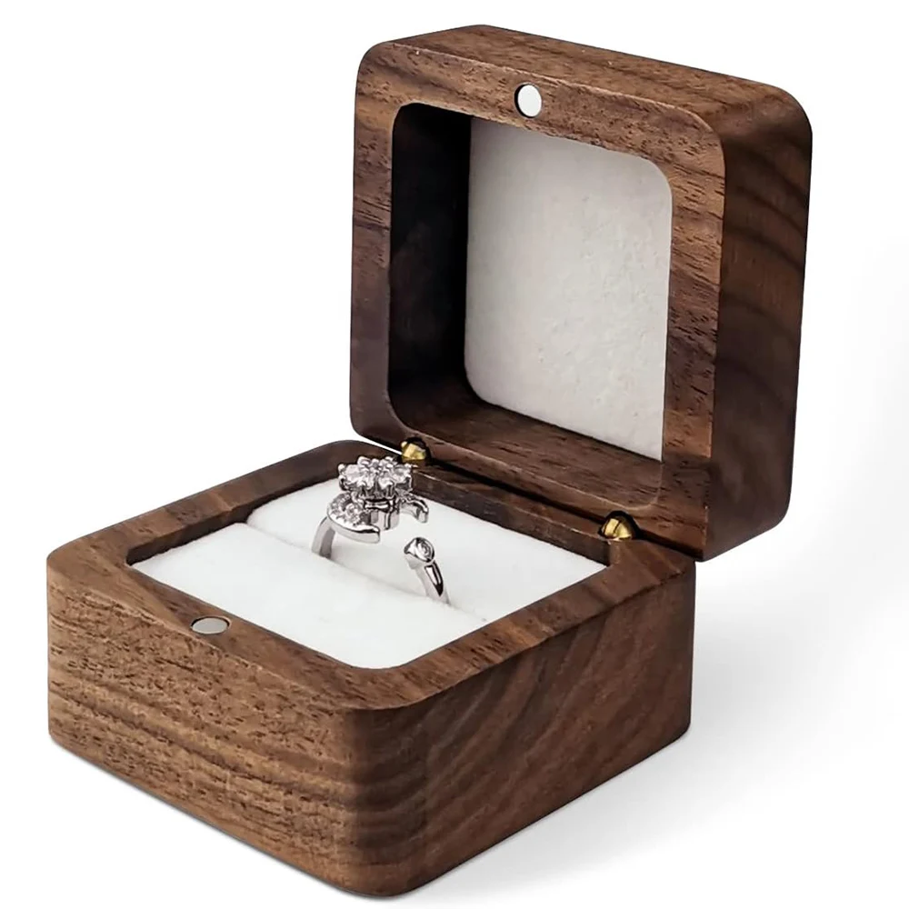 Personalized Wooden Square Wedding Ring Box Mini Engagement Retro Ring Holder Box For Ceremony Gift 2025 New Dropshipping