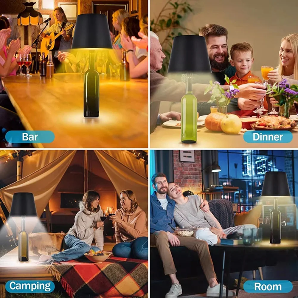 Wireless LED Wine Bottle Lamp 3 Colors Dimmable Touch Switch Night Light Portable USB Rechargeable Room Atmosphere Decor Light
