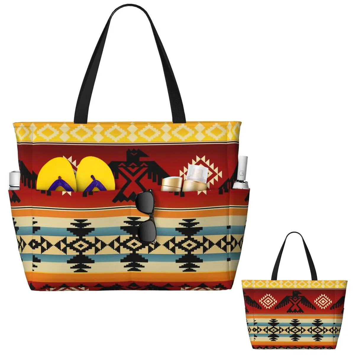 Thunderbird Native American Pattern Beach Tote Bag Sport Gym Yoga Duffle Large Tote Bag Women Travel Bag Fitness bag