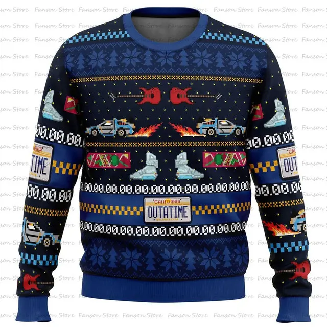 Ugly Christmas Sweaters, Cartoon Anime Men's And Women's Pullovers 2025 New Fashion Couple Hoodies Back To The Future Sportswear