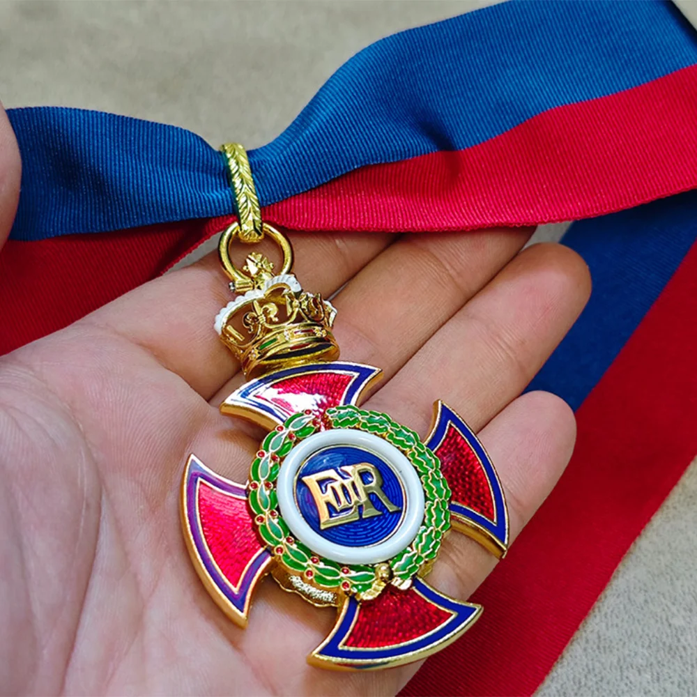 UK Order of Merit Red Enamel Maltese Cross Badge Neck Ribbon Medal Collection Decoration Craft Gift for Men and Women