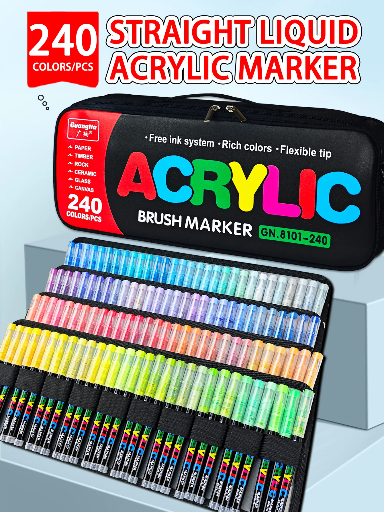 مجموعة GuangNa مكونة من 240 لونًا من علامات طلاء الأكريليك وفرشاة طرف الطلاء لطلاء الصخور هدية المهرجان أقلام فنية ذاتية الصنع تأتي مع حقيبة تخزين