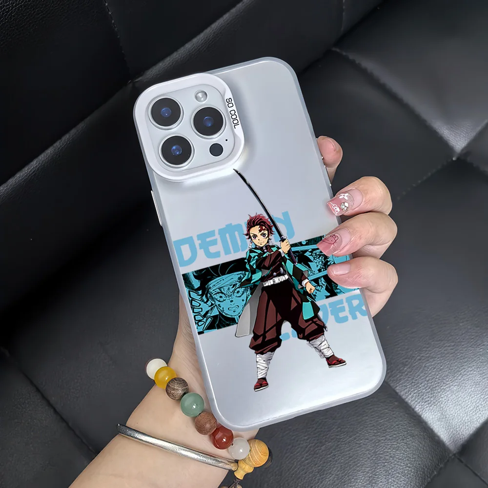 Anime D-Demon Slayer Kimetsu no Yaiba Phone Case for iPhone 12 11 13 14 15 16 Max Pro Plus Laser Cover IMD