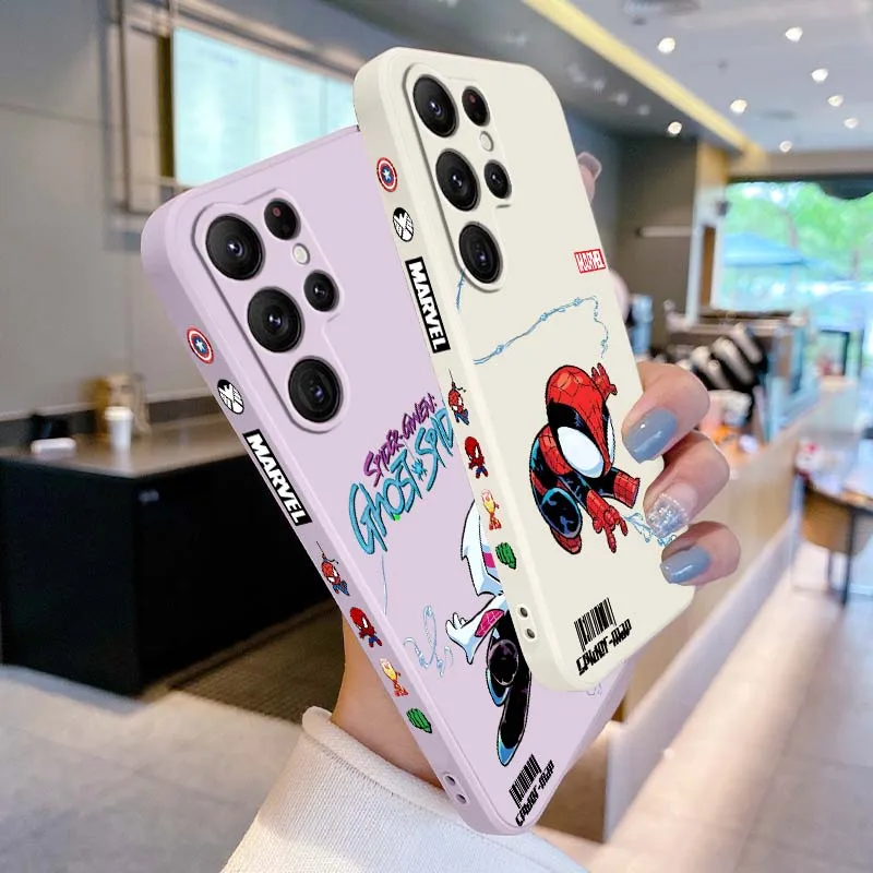 

Marvel Spider-Man Spider Gwen For Samsung Galaxy S25 S24 S23 S22 S21 S20 Ultra Plus FE 5G Liquid Left Rope Cover Phone Case