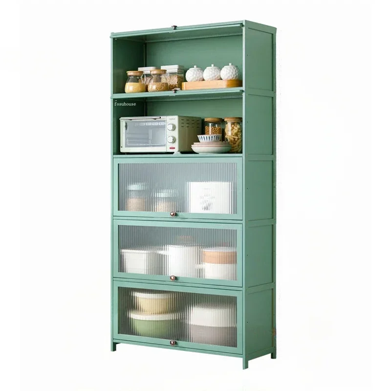 

Chic Modern Bamboo Kitchen Cabinet Home Kitchen Furniture Multi-layer Cabinets With Doors Floor Locker Microwave