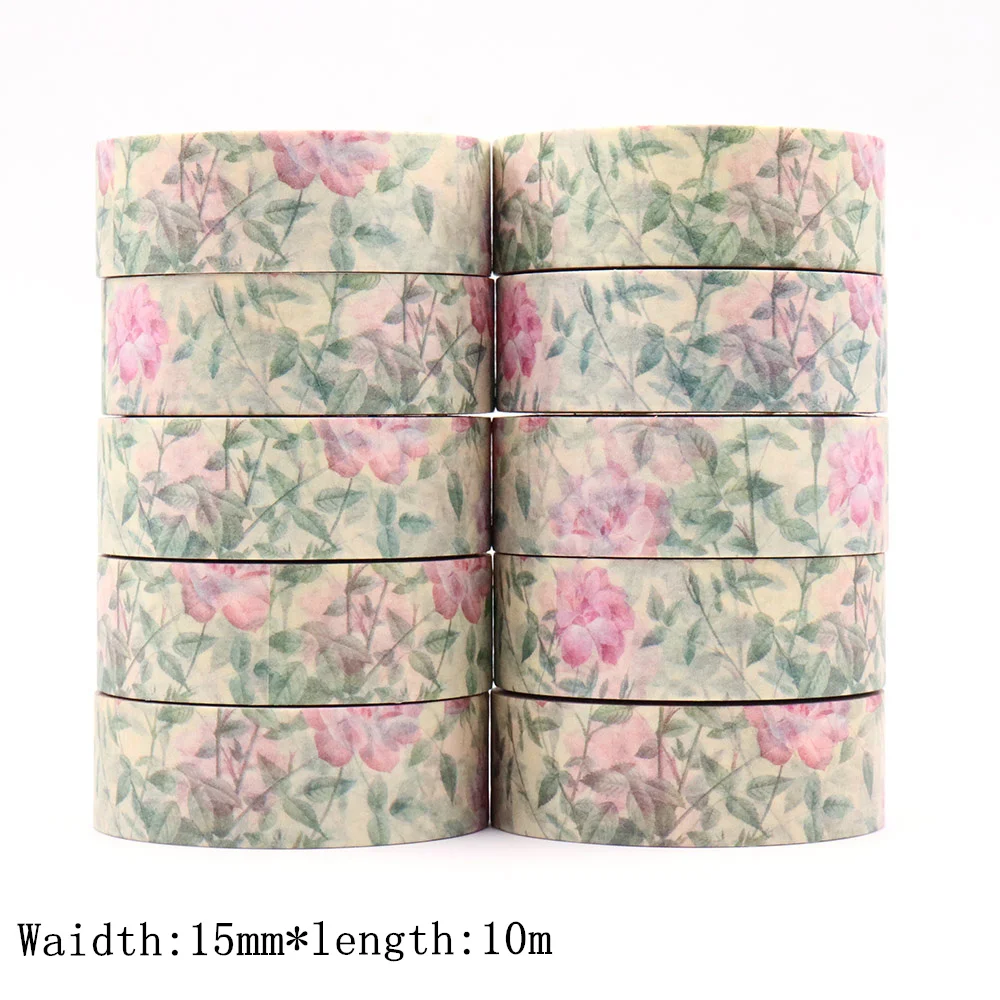 1PC 15mm * 10m Fita Floral Do Vintage Washi DIY Scrapbooking Papel Álbum de Fotos Adesivo Papelaria Fita Adesiva Adesivos