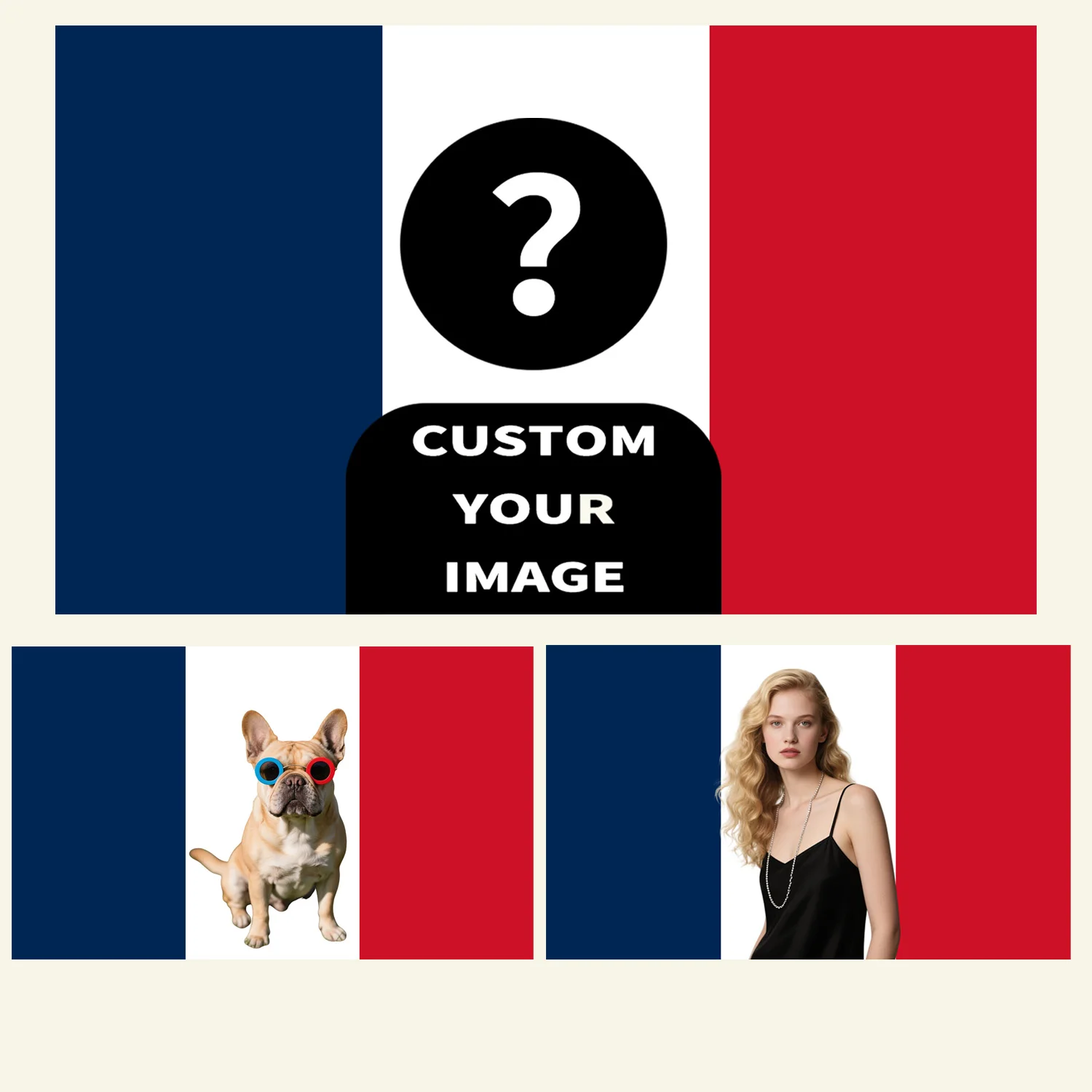 1 cartel plano 2D personalizado con bandera francesa/francés, decoración de pancarta con bandera nacional de Francia con imagen personalizable, poliéster