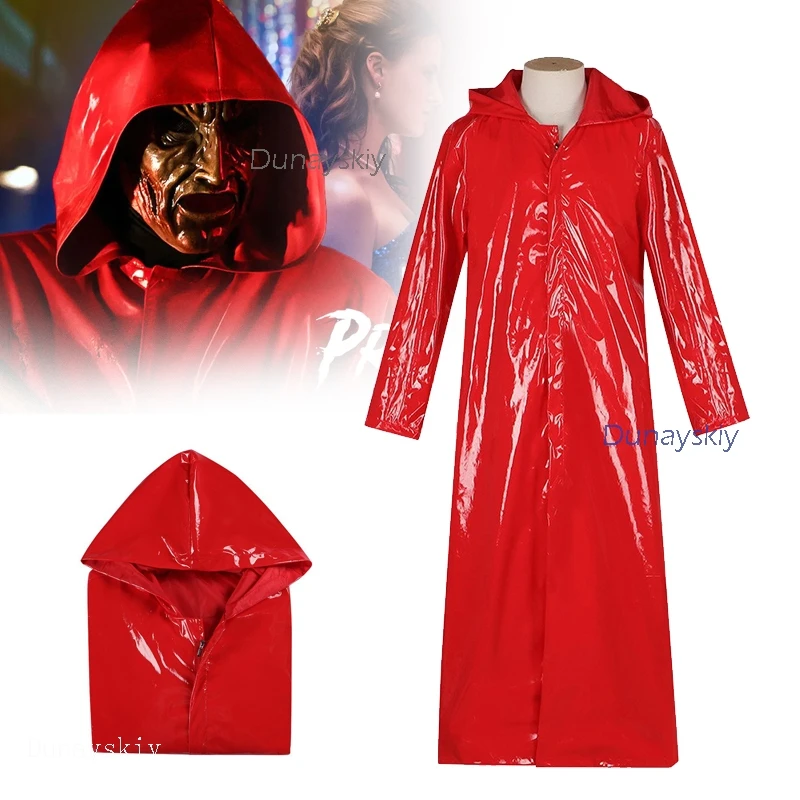

Halloween Film Fear Street Cosplay Jacket Prom Queen Red Raincoat Pu Jacket Killer's Dress Up Hooded Clothing Long Cape Adults
