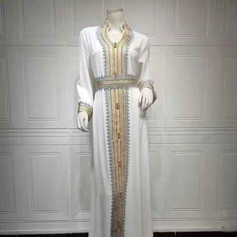 UNI Marockansk Kaftan Klänning 2-delat Set Guld Applikation Pärlbroderad Abaya För Bröllopsfest Dubai Mellan Kaftan Långärmad Med Bälte 10 best sales Marockansk brudklänning - №4