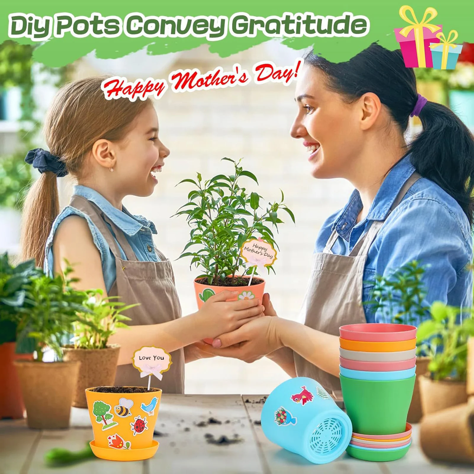 Children DIY Planting Kit Durable Resin Pots with Accessories for Gardening Crafts