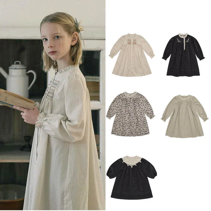 

Осеннее детское платье принцессы для девочек, детское вельветовое платье для девочек, черное платье для маленьких девочек, платье с цветочным принтом для маленьких девочек